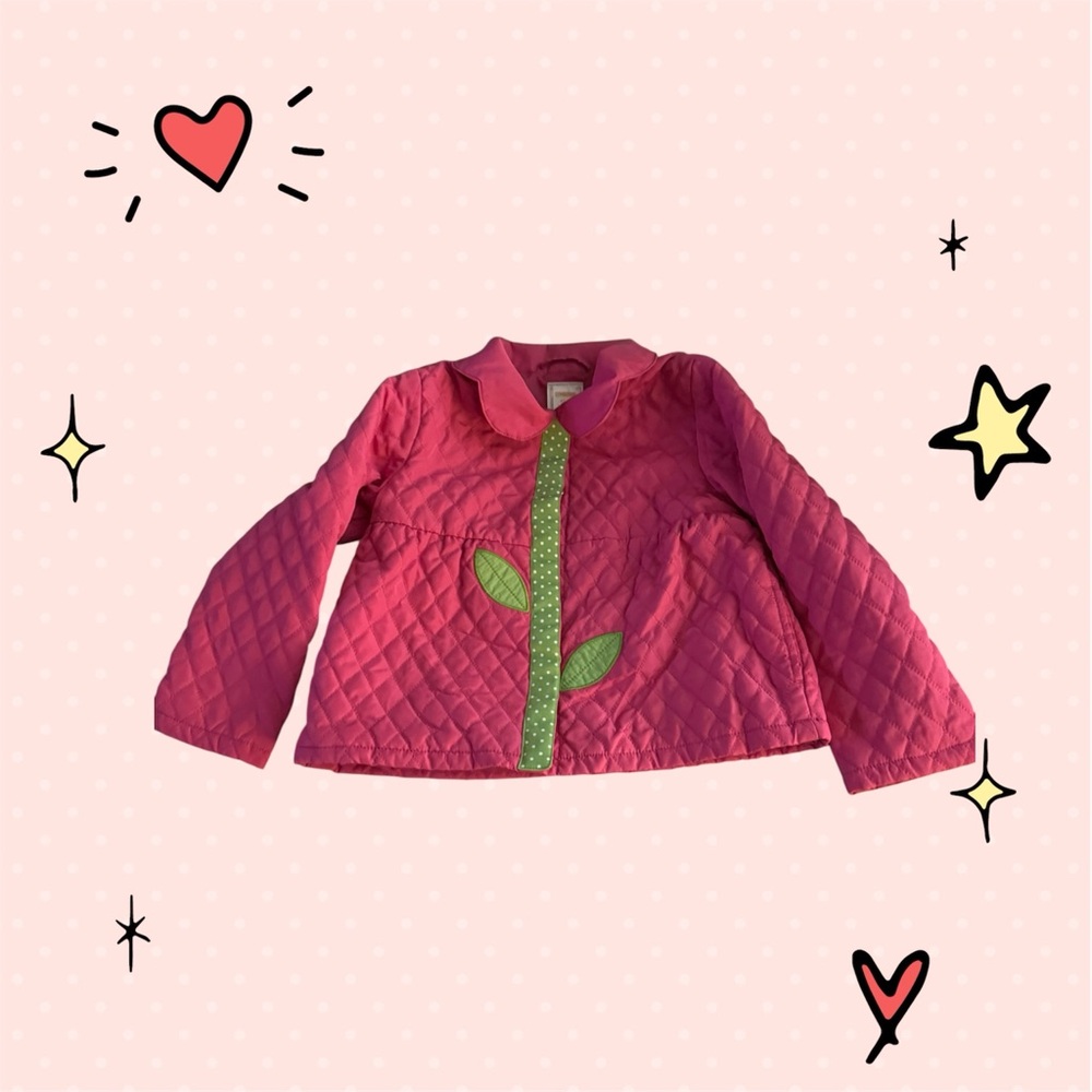 Gymboree Pink Quilted Puffer Jacket with Green Accent